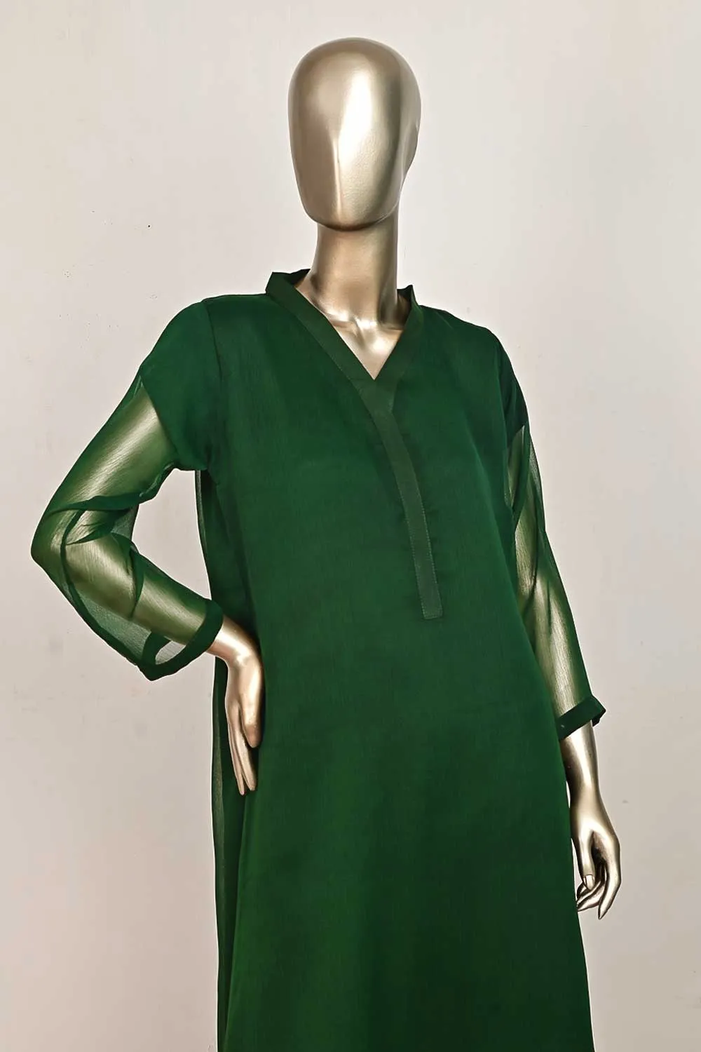 RTW-170-Green -  3Pc Stitched Chiffon Frock