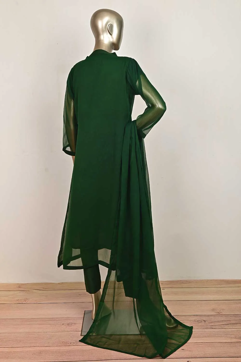 RTW-170-Green -  3Pc Stitched Chiffon Frock