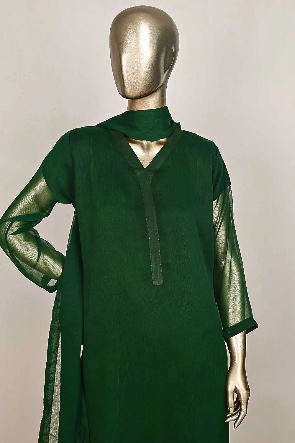 RTW-170-Green -  3Pc Stitched Chiffon Frock