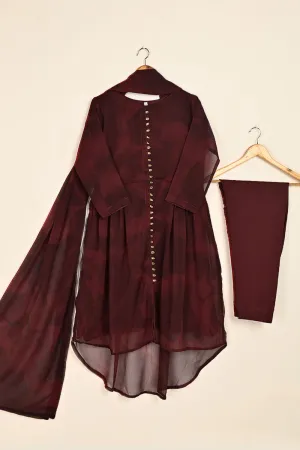 RTW-178-Maroon -  3Pc Ready To Wear Chiffon Frock