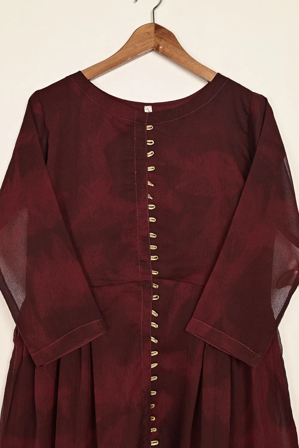 RTW-178-Maroon -  3Pc Ready To Wear Chiffon Frock