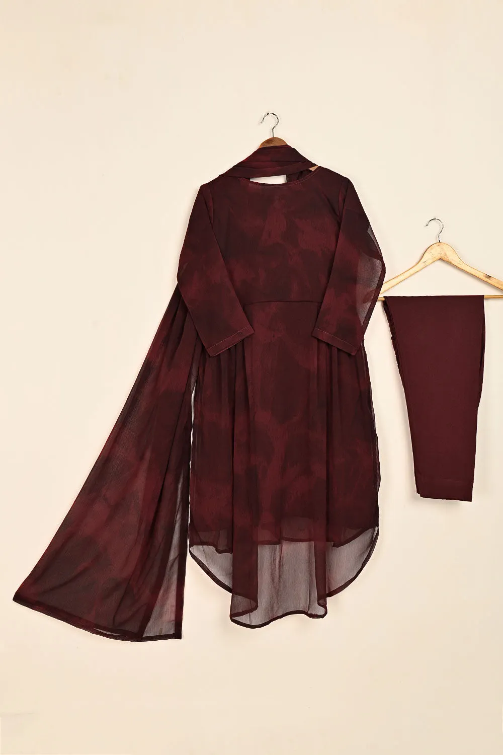 RTW-178-Maroon -  3Pc Ready To Wear Chiffon Frock