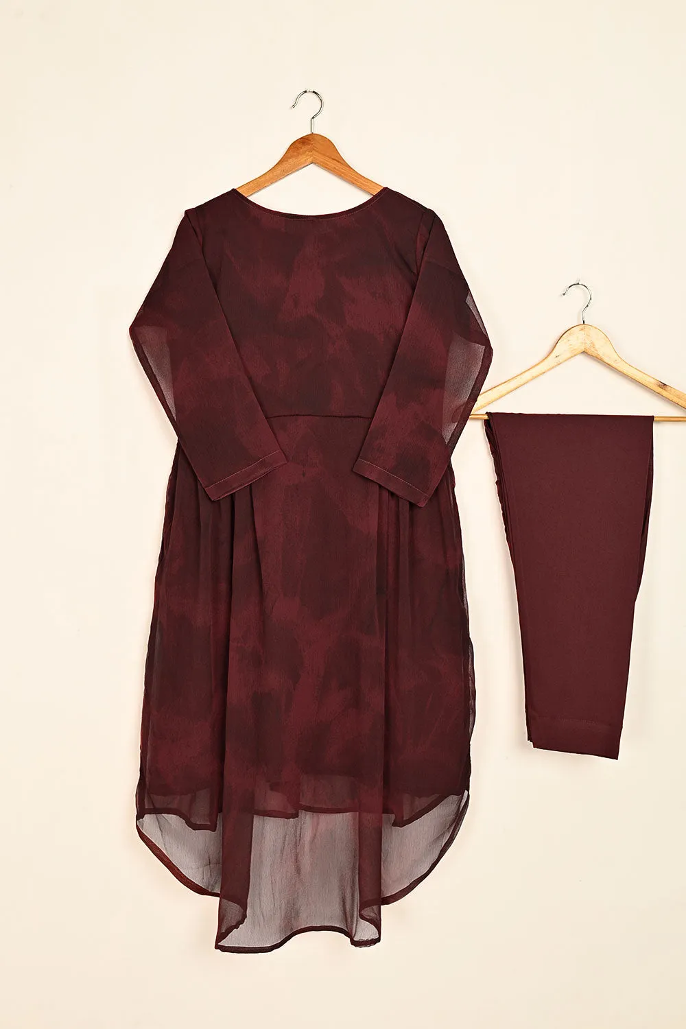 RTW-178-Maroon -  3Pc Ready To Wear Chiffon Frock