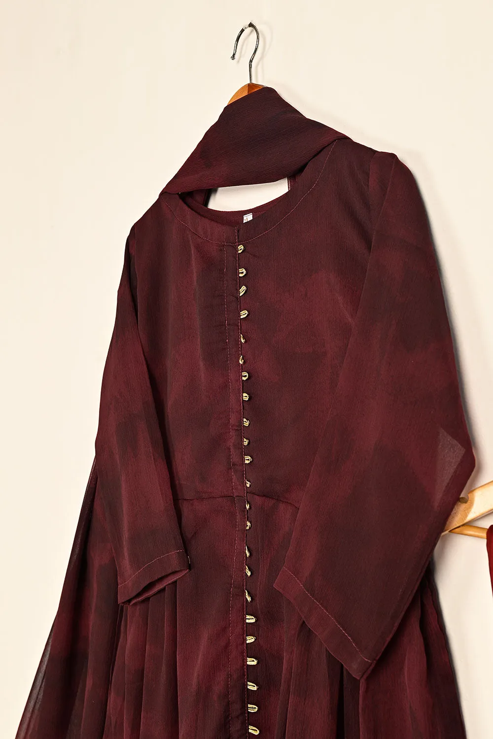 RTW-178-Maroon -  3Pc Ready To Wear Chiffon Frock