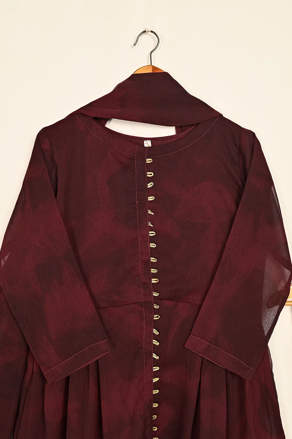 RTW-178-Maroon -  3Pc Ready To Wear Chiffon Frock