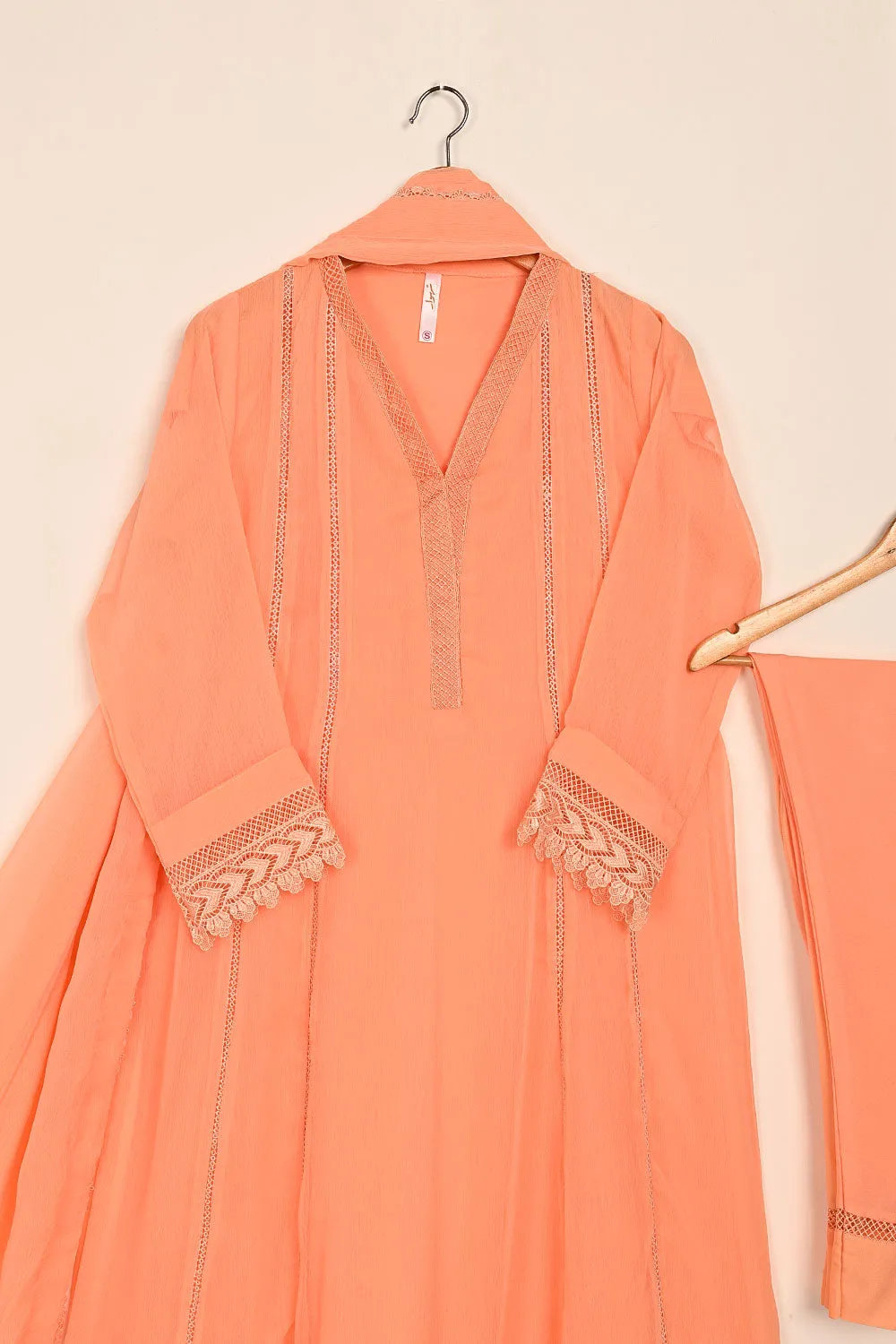 RTW-184-Peach -  3Pc Ready To Wear Chiffon Frock