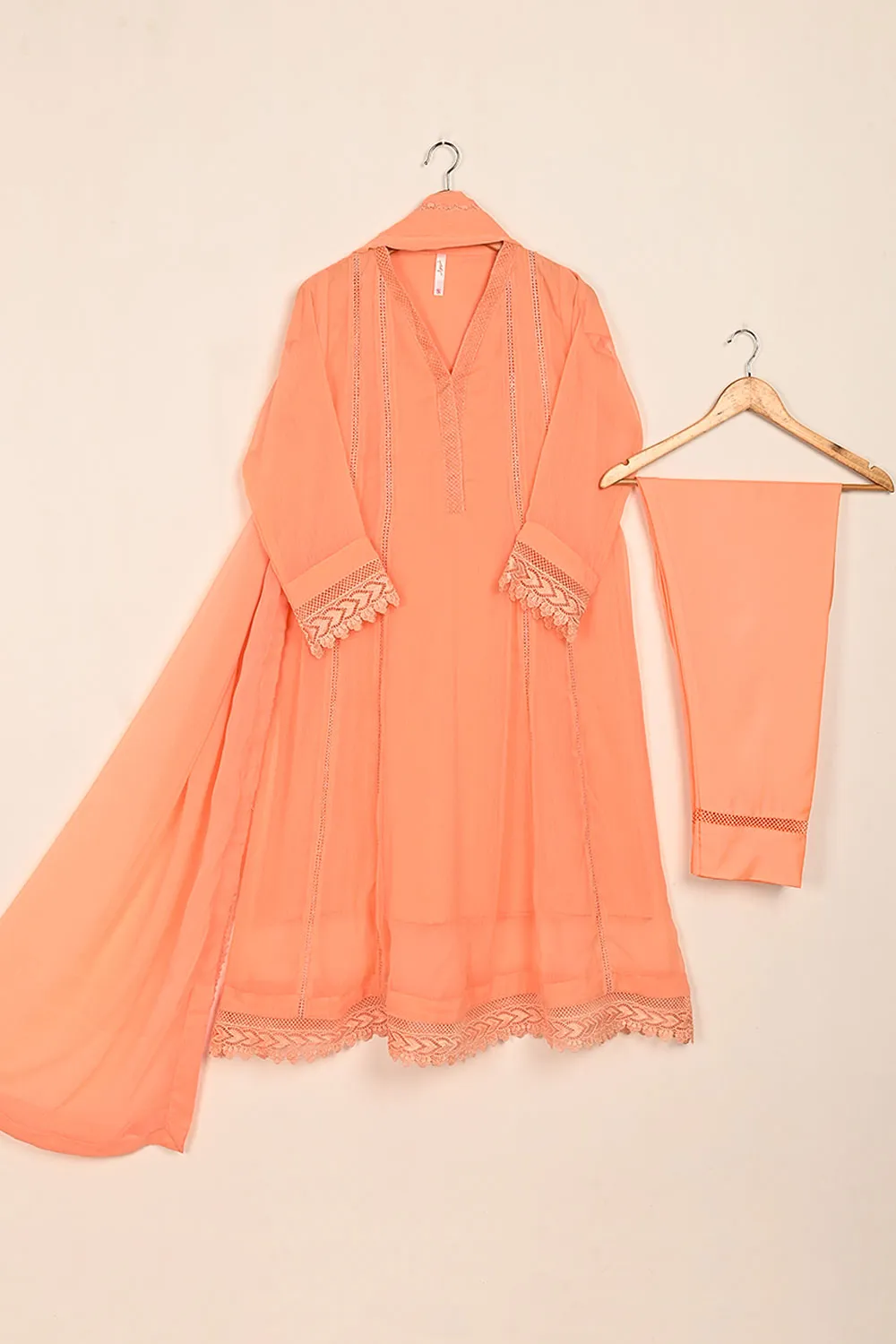 RTW-184-Peach -  3Pc Ready To Wear Chiffon Frock