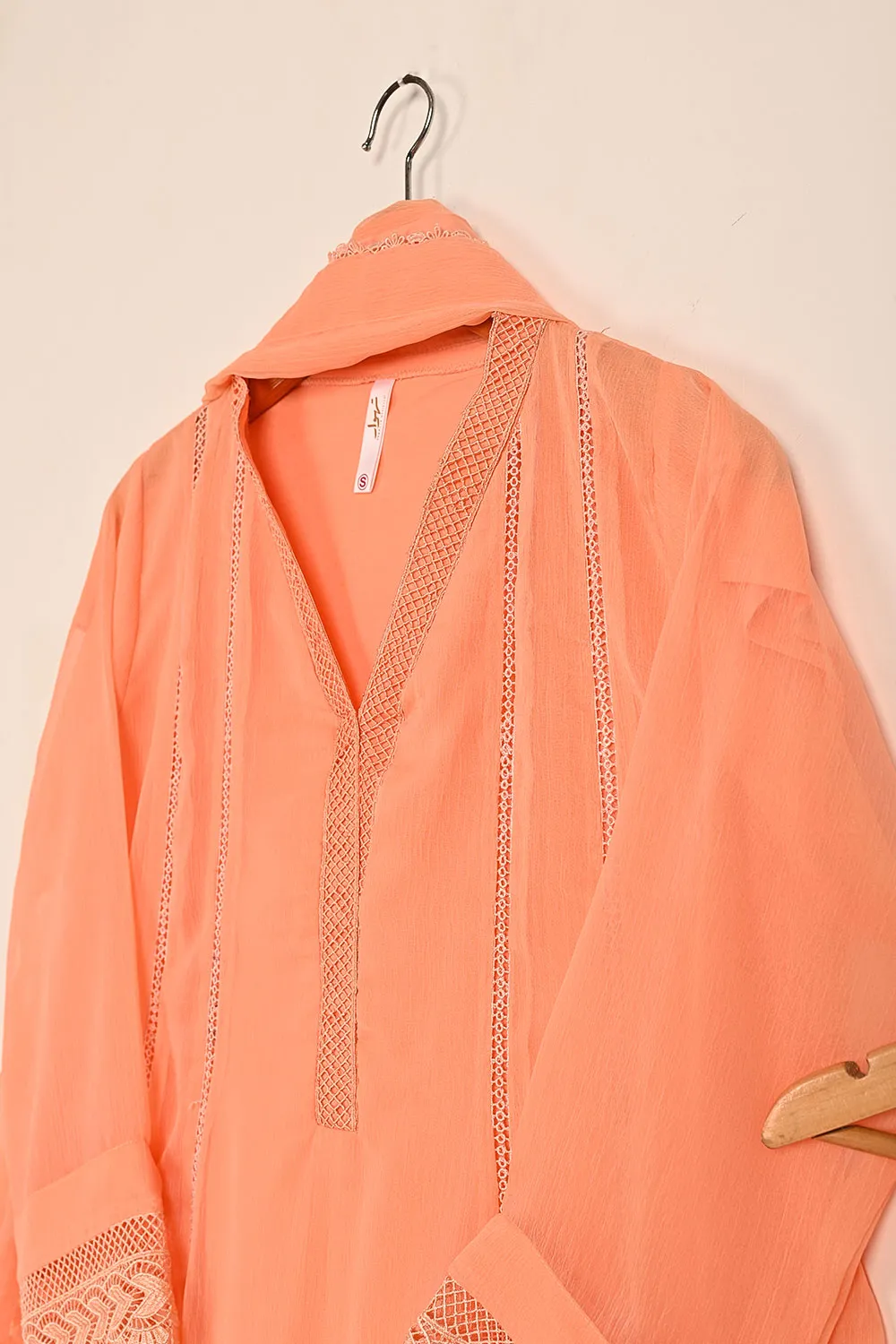 RTW-184-Peach -  3Pc Ready To Wear Chiffon Frock