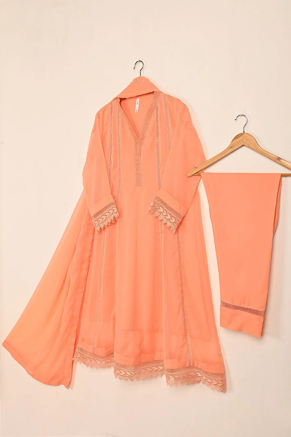 RTW-184-Peach -  3Pc Ready To Wear Chiffon Frock