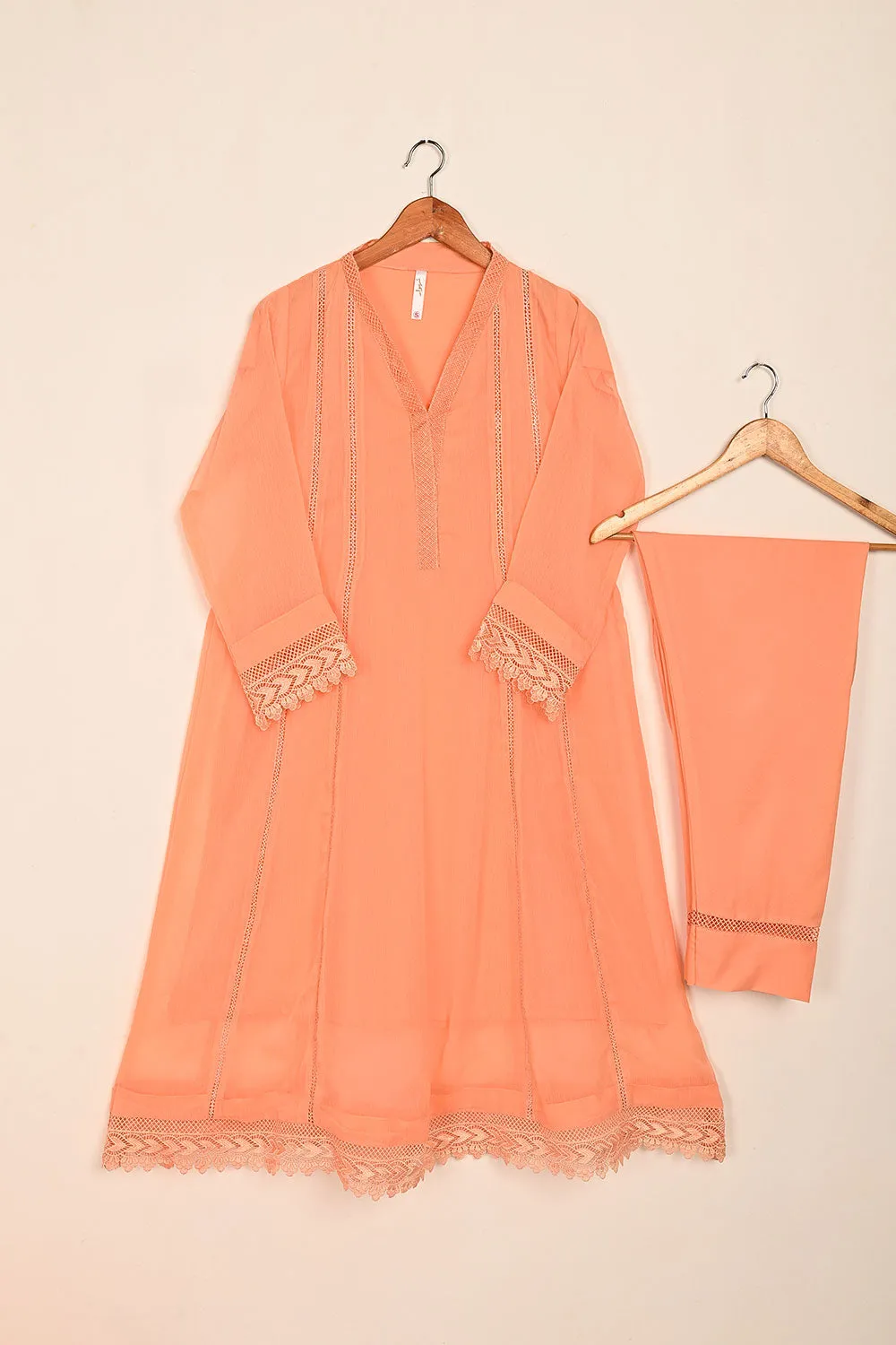 RTW-184-Peach -  3Pc Ready To Wear Chiffon Frock