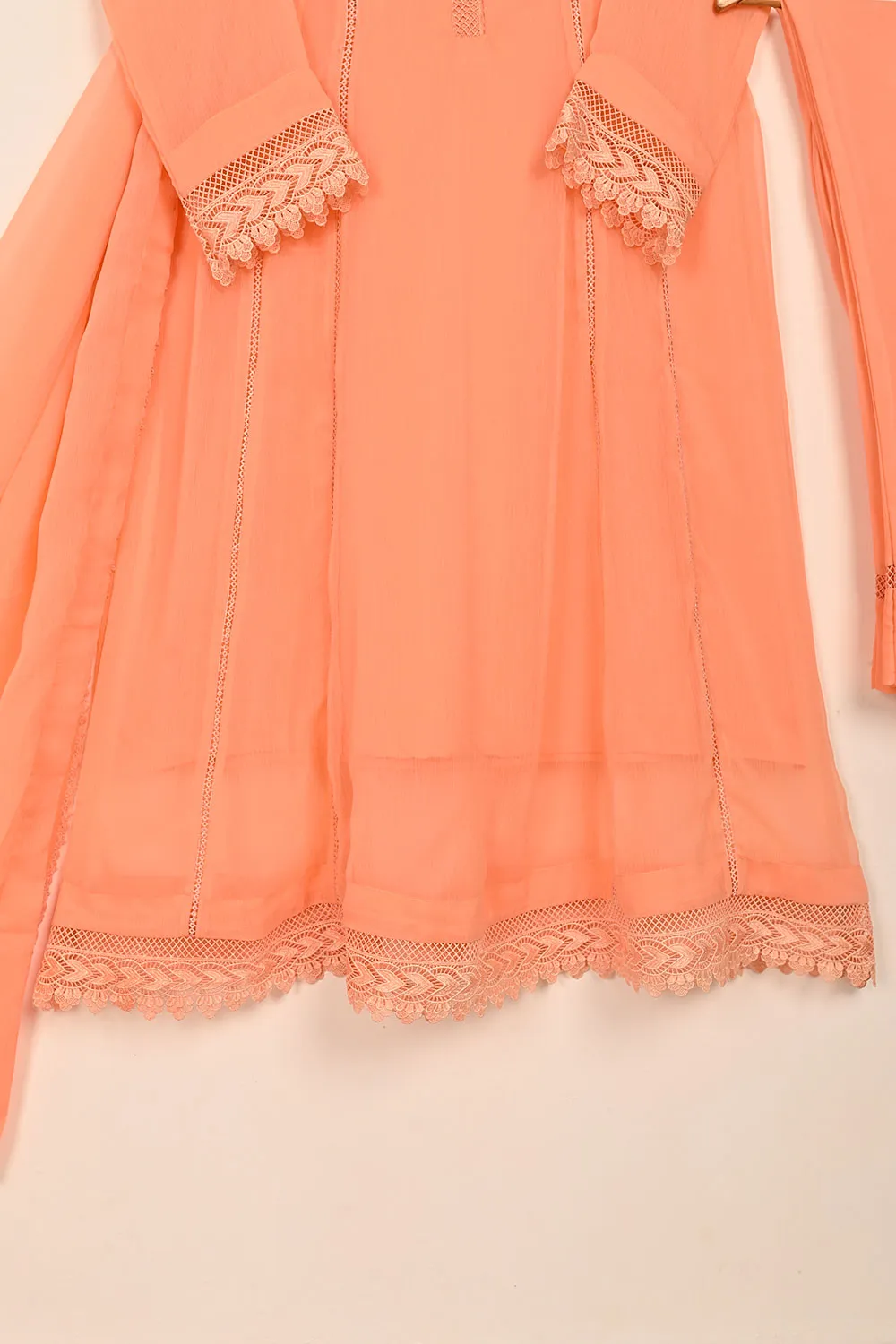 RTW-184-Peach -  3Pc Ready To Wear Chiffon Frock