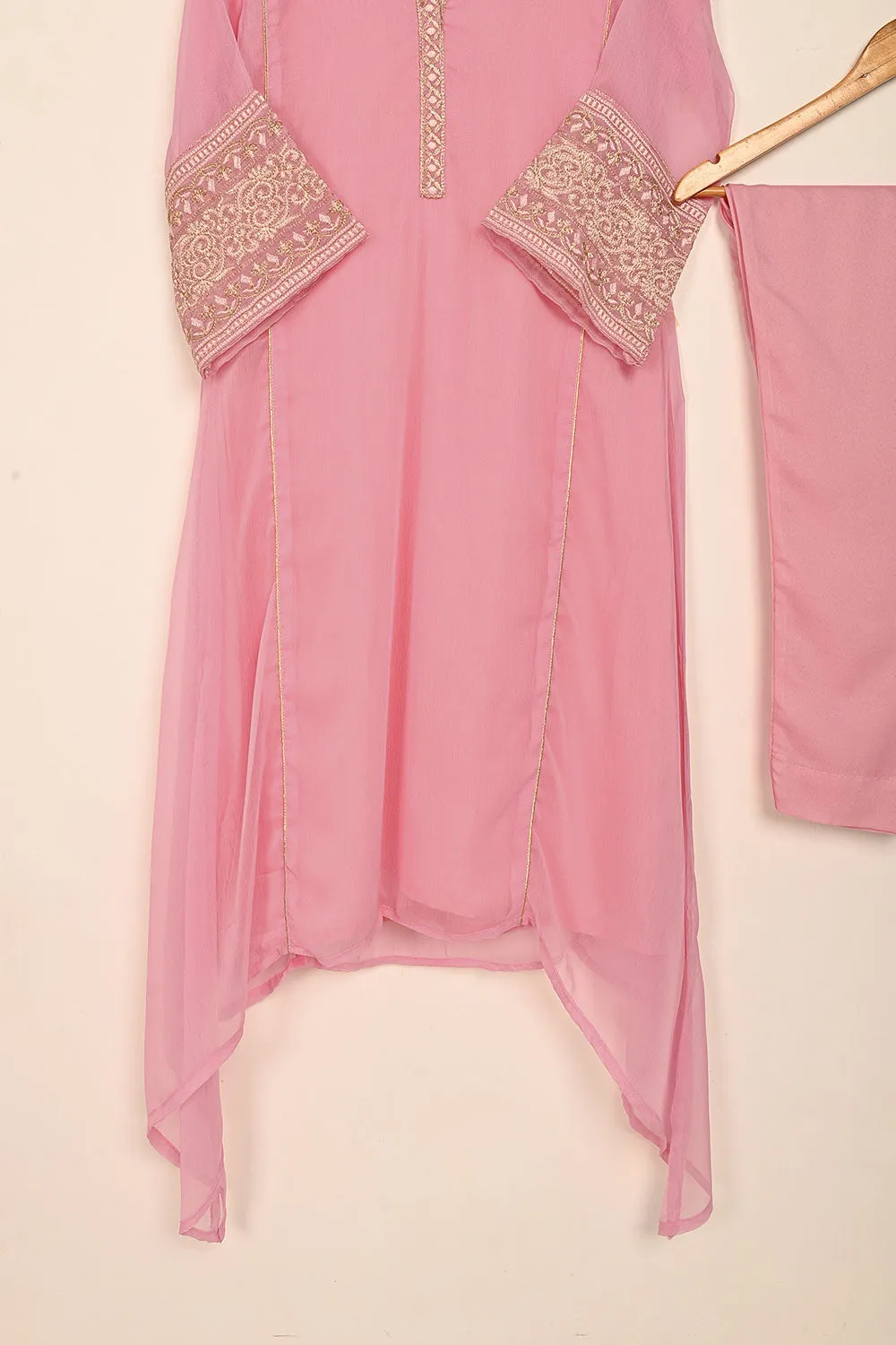 RTW-185-Pink - 3Pc Ready to Wear Embroidered Chiffon Frock