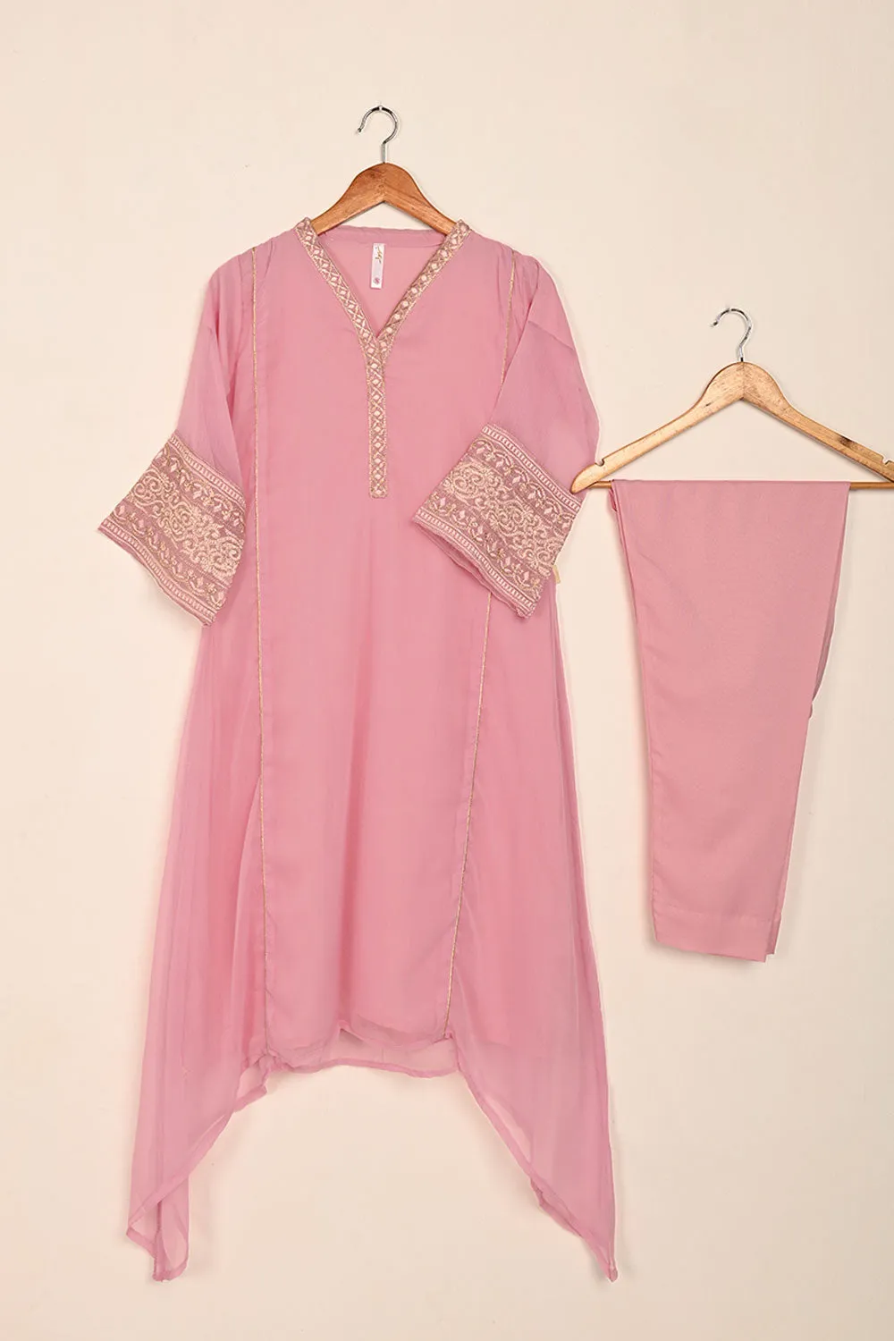 RTW-185-Pink - 3Pc Ready to Wear Embroidered Chiffon Frock