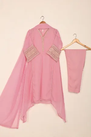 RTW-185-Pink - 3Pc Ready to Wear Embroidered Chiffon Frock