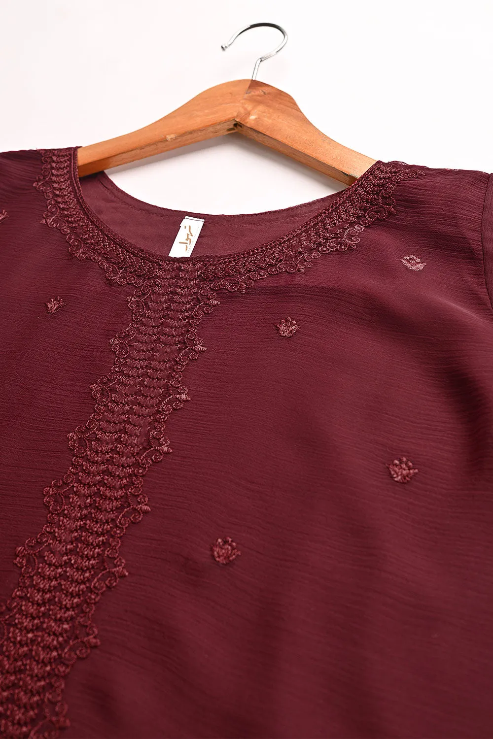 RTW-196-Maroon -  3Pc Ready to Wear Embroidered Chiffon Dress