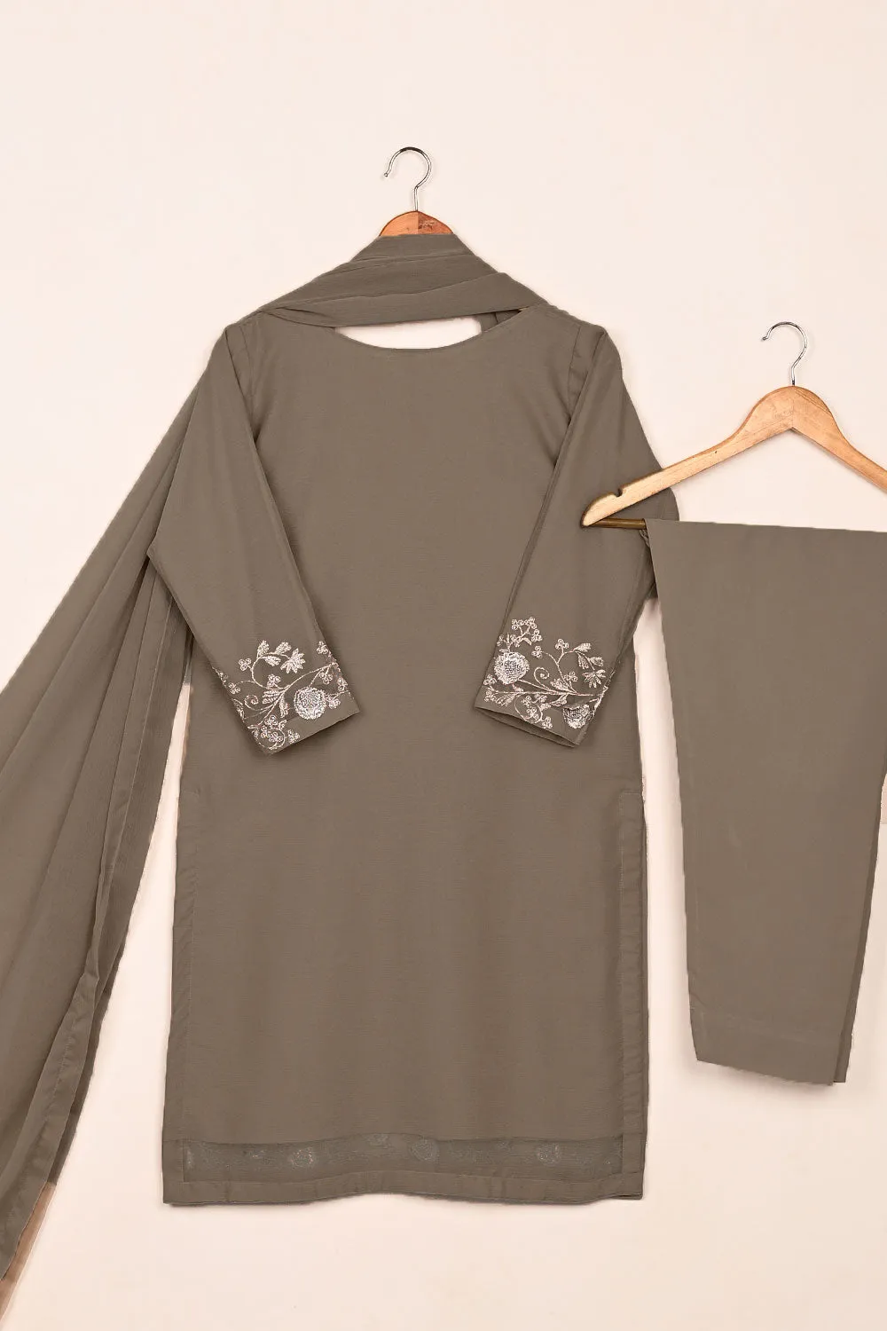RTW-215-Grey -  3Pc Ready to Wear Embroidered Chiffon Dress
