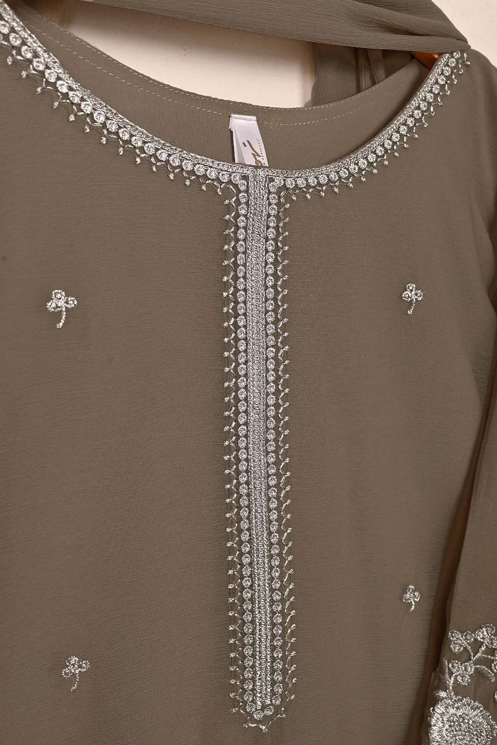 RTW-215-Grey -  3Pc Ready to Wear Embroidered Chiffon Dress