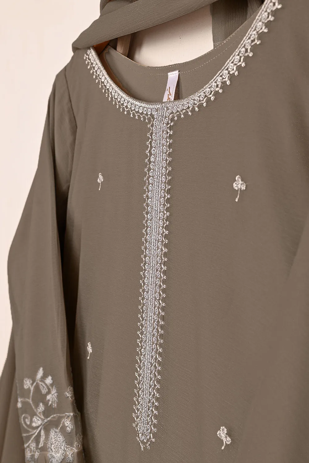 RTW-215-Grey -  3Pc Ready to Wear Embroidered Chiffon Dress