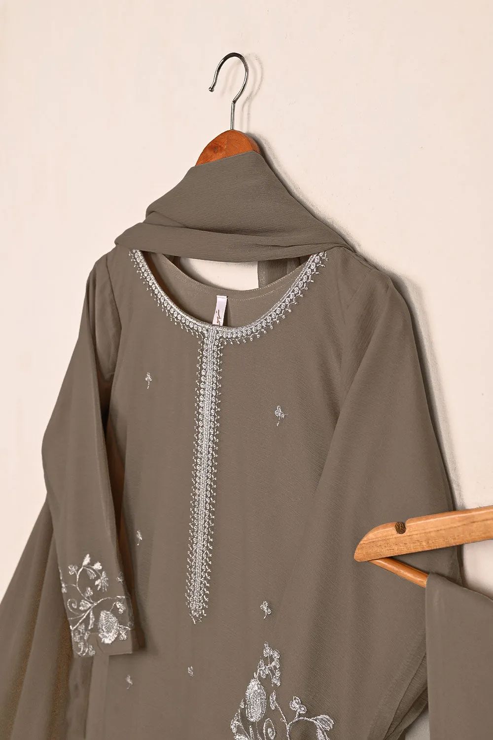 RTW-215-Grey -  3Pc Ready to Wear Embroidered Chiffon Dress