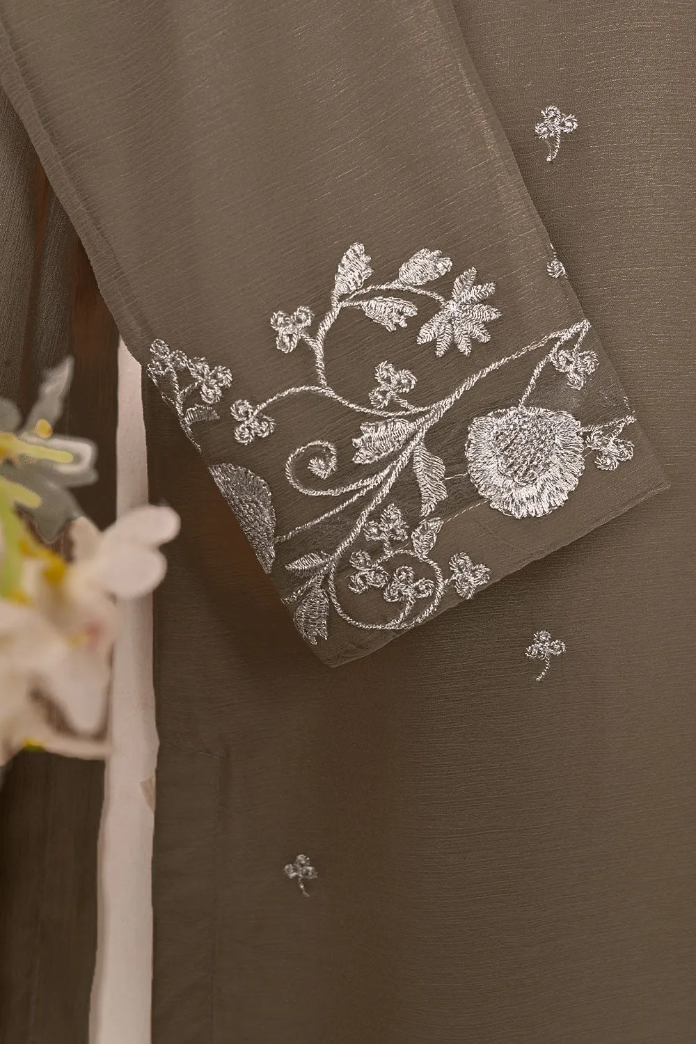 RTW-215-Grey -  3Pc Ready to Wear Embroidered Chiffon Dress