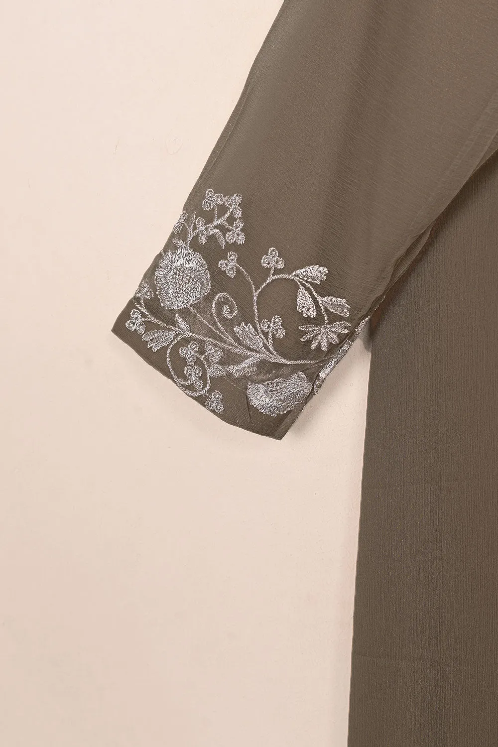 RTW-215-Grey -  3Pc Ready to Wear Embroidered Chiffon Dress