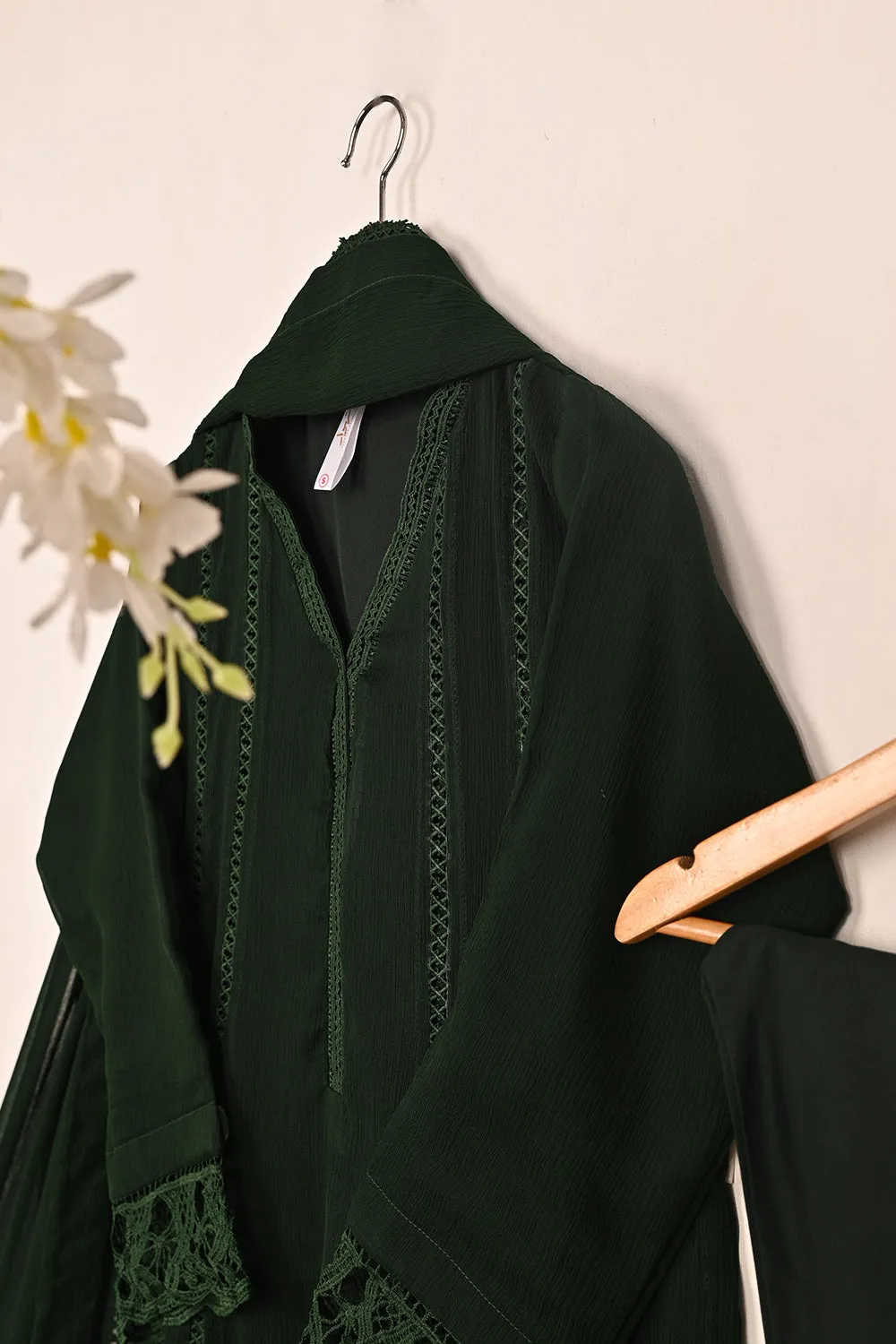 RTW-249- Dark Bottle Green - 3Pc Ready To Wear Chiffon Frock