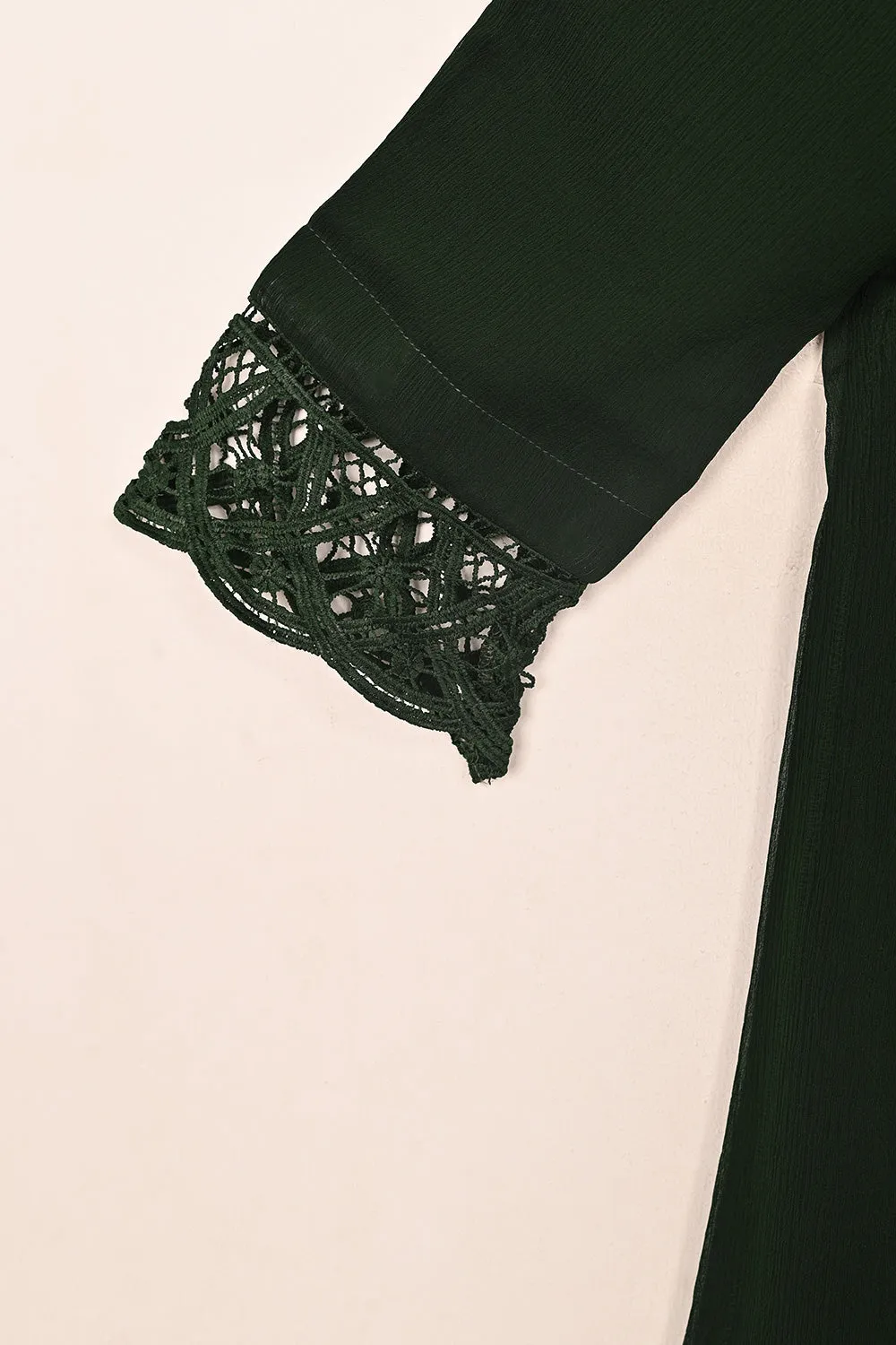 RTW-249- Dark Bottle Green - 3Pc Ready To Wear Chiffon Frock
