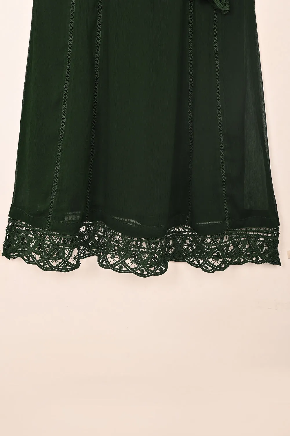 RTW-249- Dark Bottle Green - 3Pc Ready To Wear Chiffon Frock