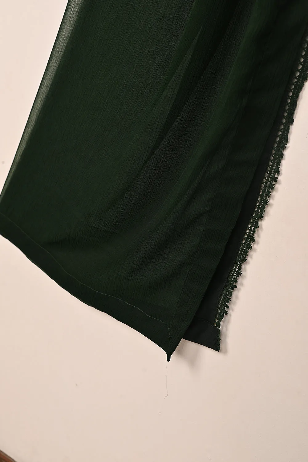 RTW-249- Dark Bottle Green - 3Pc Ready To Wear Chiffon Frock
