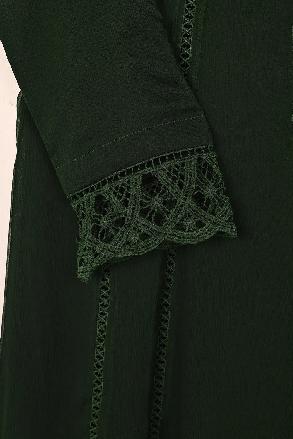 RTW-249- Dark Bottle Green - 3Pc Ready To Wear Chiffon Frock
