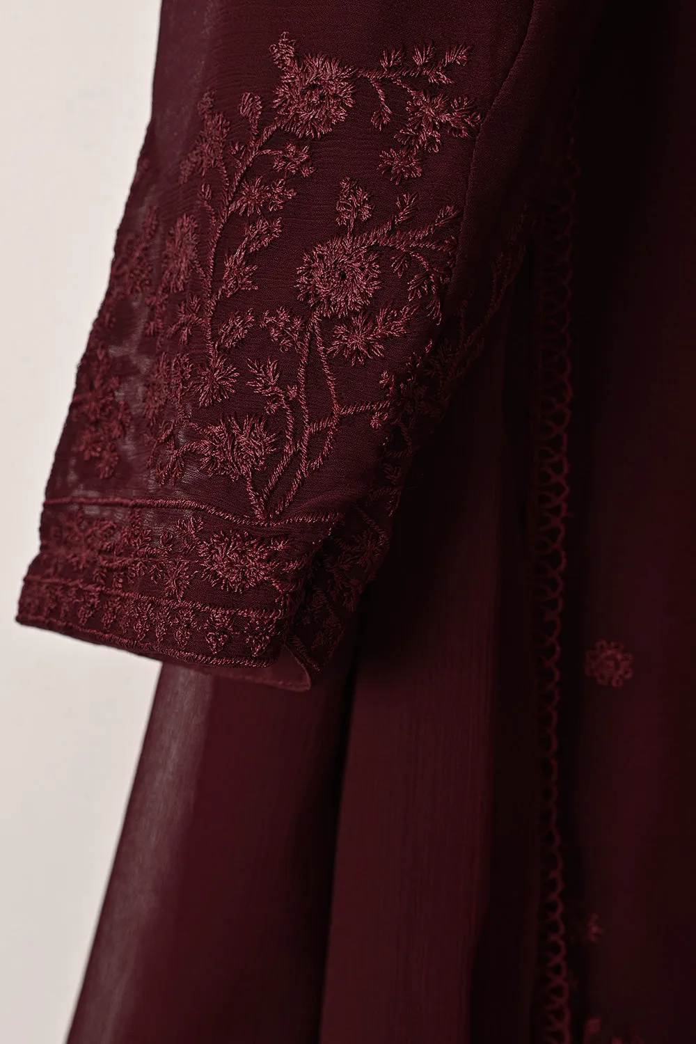 RTW-288-Maroon -  3Pc Ready to Wear Embroidered Chiffon Dress