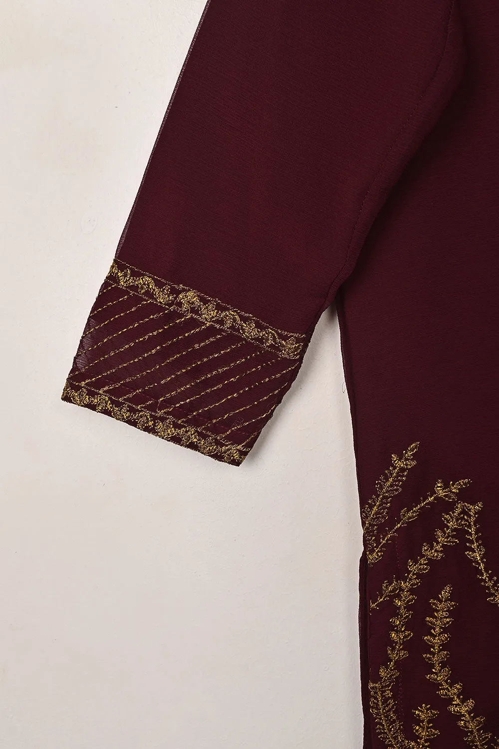 RTW-301-Maroon -  3Pc Ready to Wear Embroidered Chiffon Dress