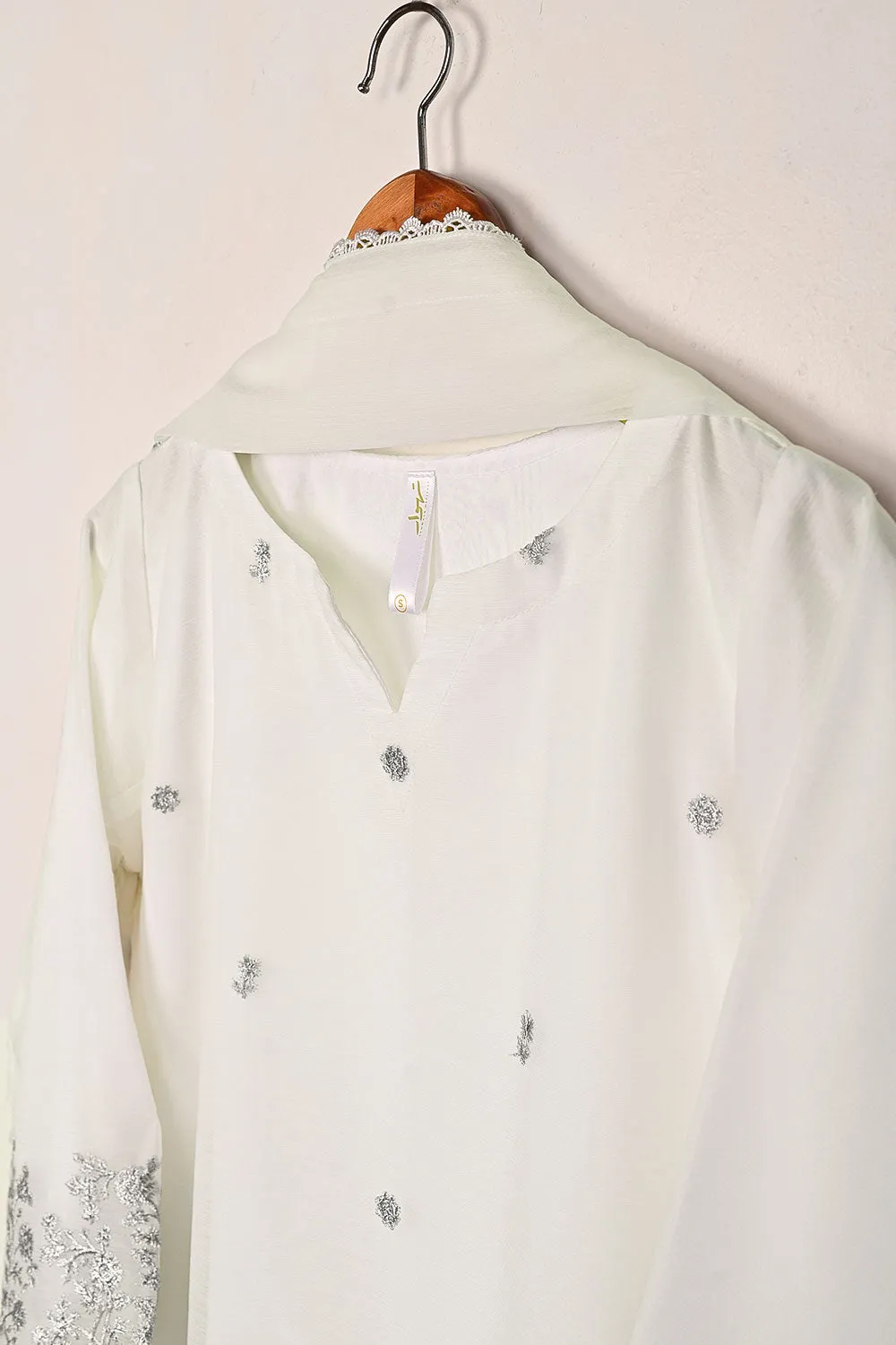 RTW-304-Off White -  3Pc Ready to Wear Embroidered Chiffon Dress