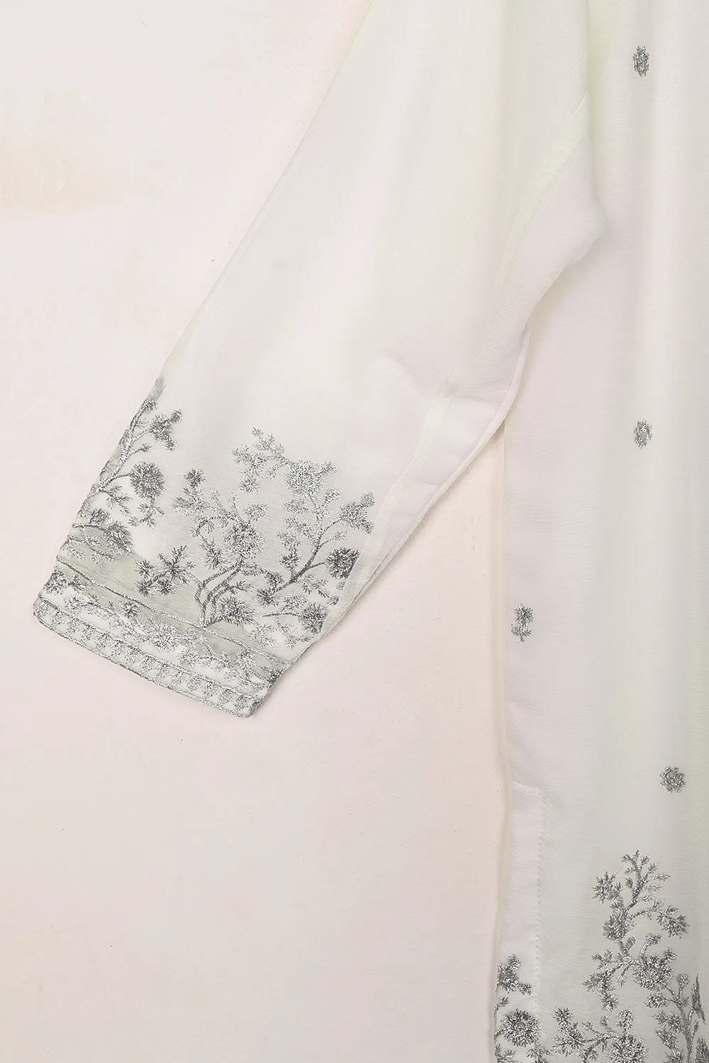RTW-304-Off White -  3Pc Ready to Wear Embroidered Chiffon Dress