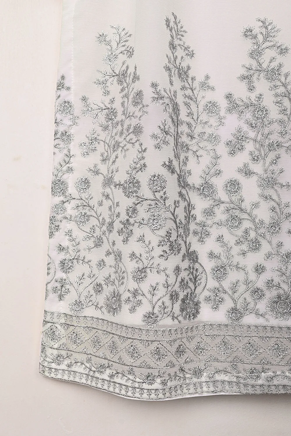 RTW-304-Off White -  3Pc Ready to Wear Embroidered Chiffon Dress