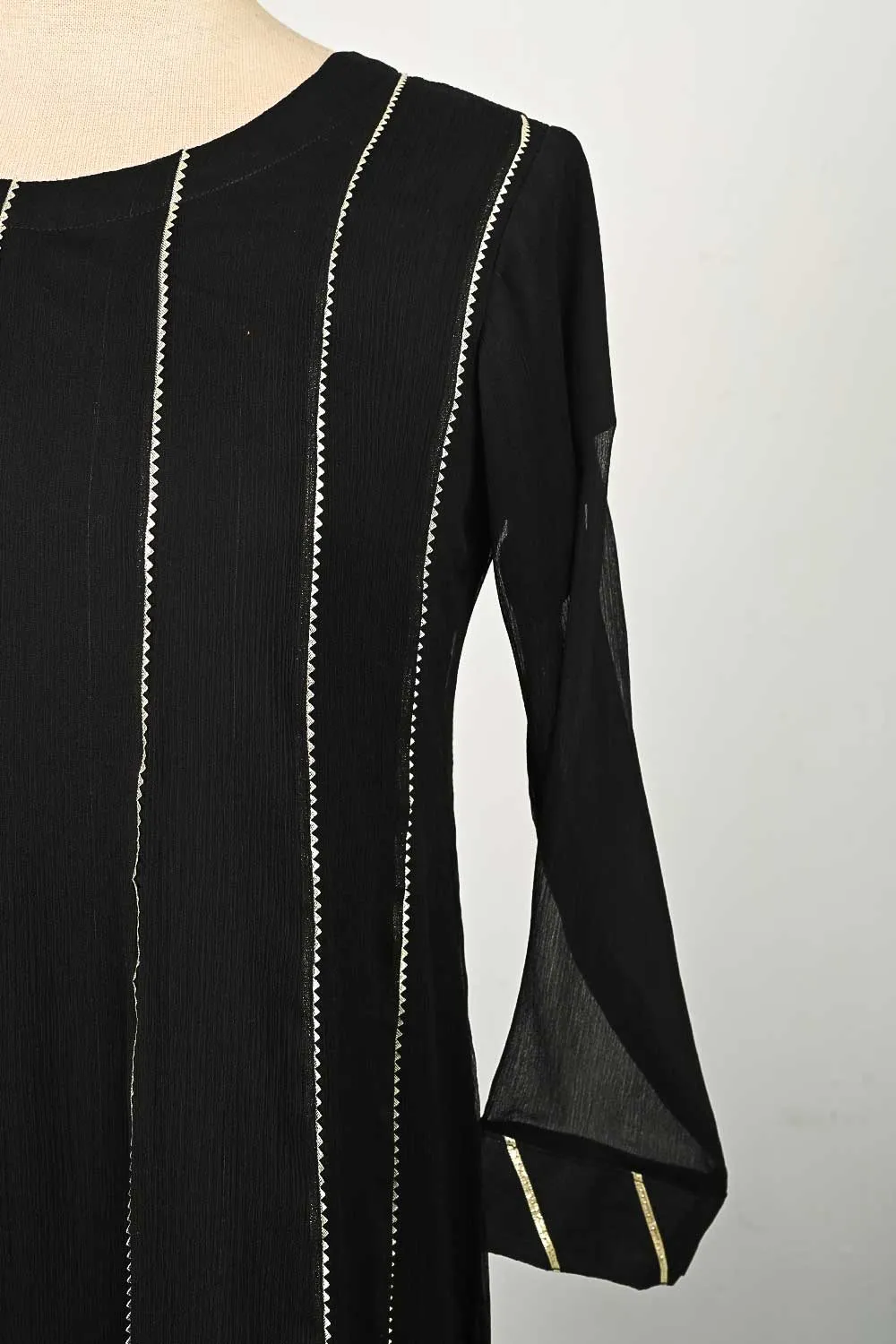 RTW-73-Black -  3Pc Stitched Chiffon Frock