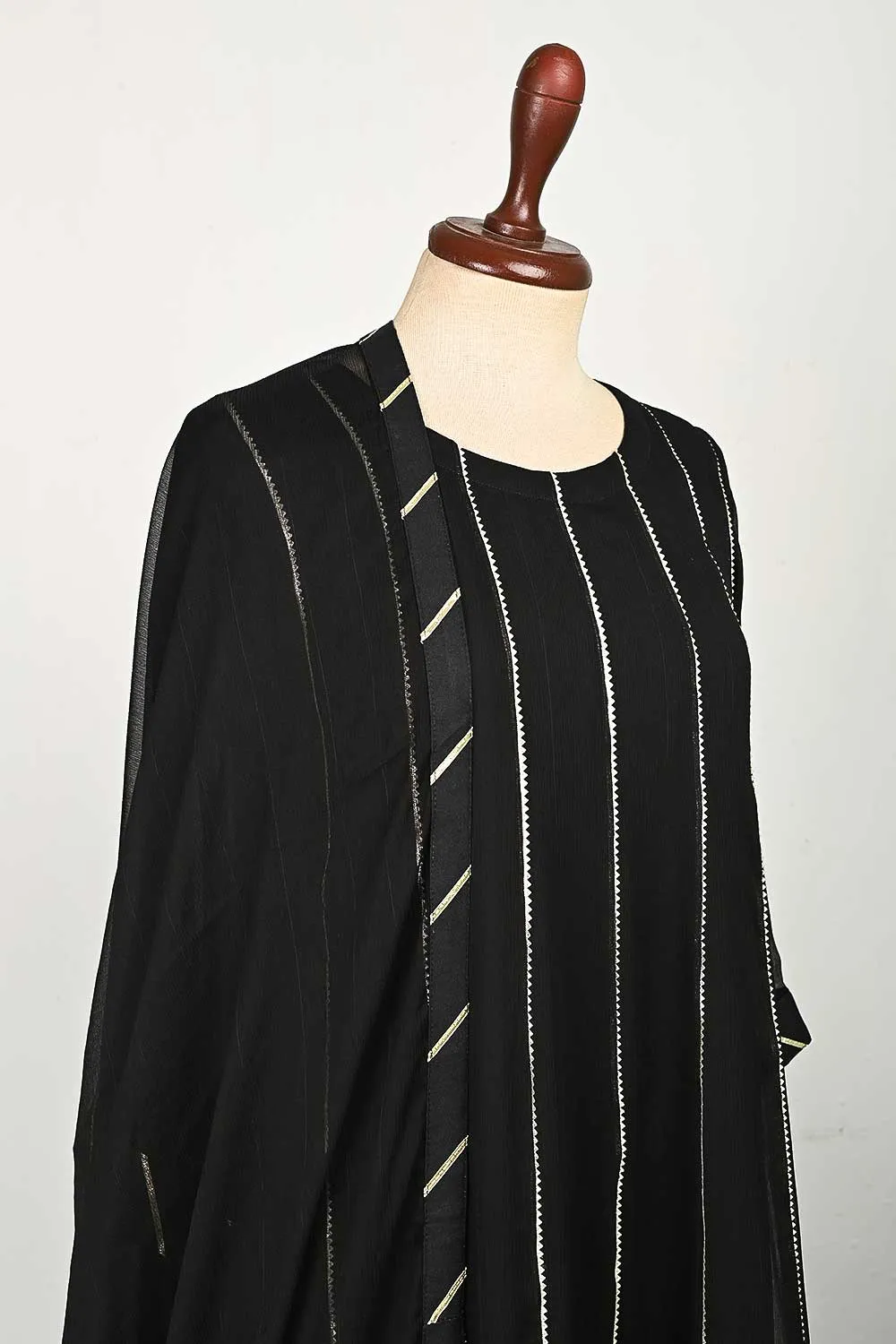 RTW-73-Black -  3Pc Stitched Chiffon Frock