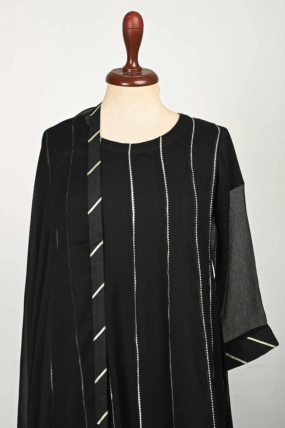 RTW-73-Black -  3Pc Stitched Chiffon Frock