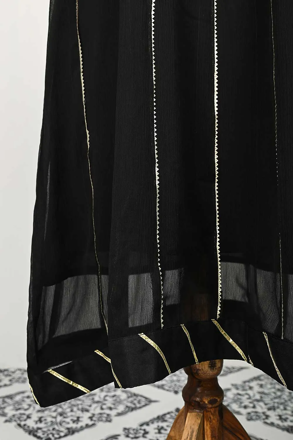 RTW-73-Black -  3Pc Stitched Chiffon Frock