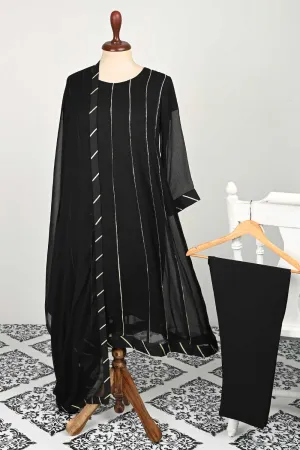 RTW-73-Black -  3Pc Stitched Chiffon Frock
