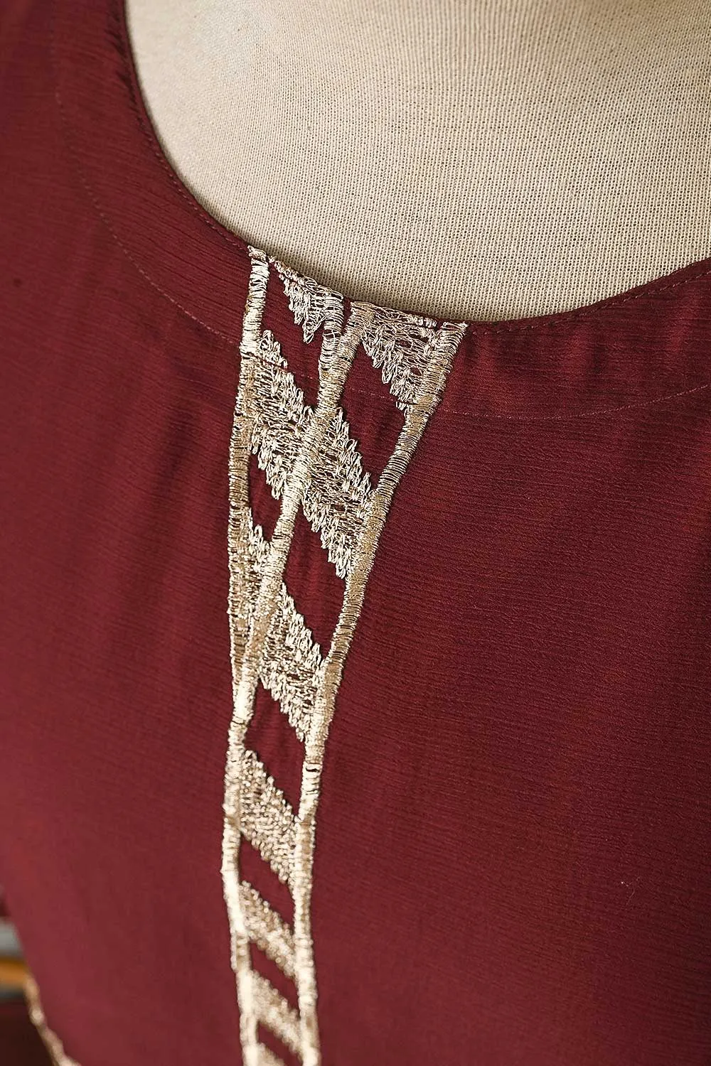 RTW-76-Maroon -  3Pc Stitched Chiffon Shirt