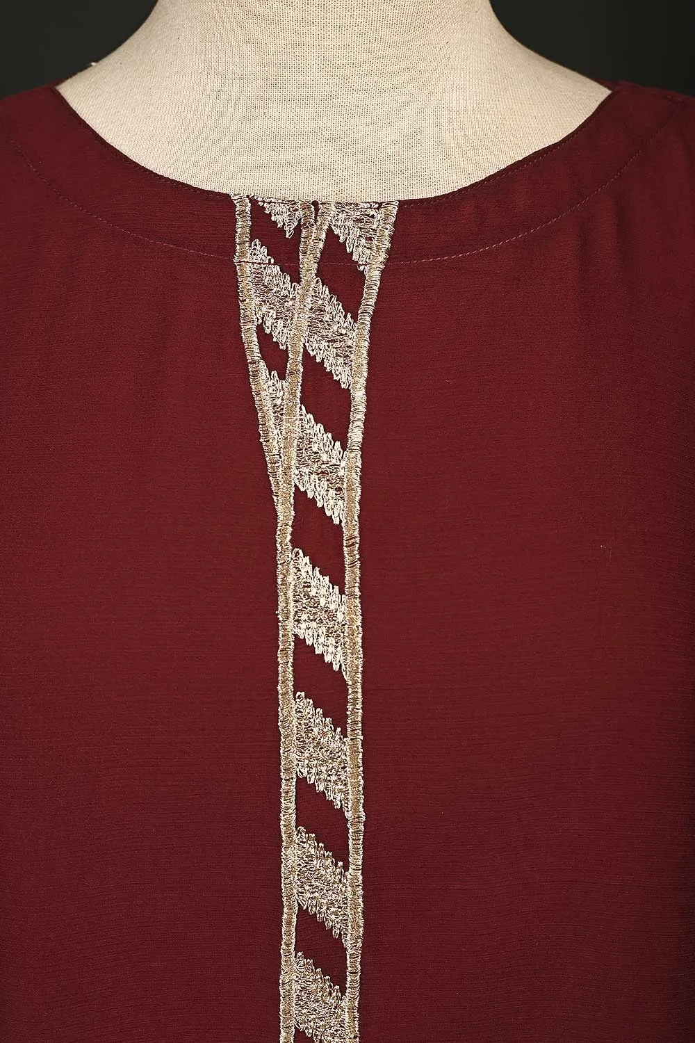 RTW-76-Maroon -  3Pc Stitched Chiffon Shirt