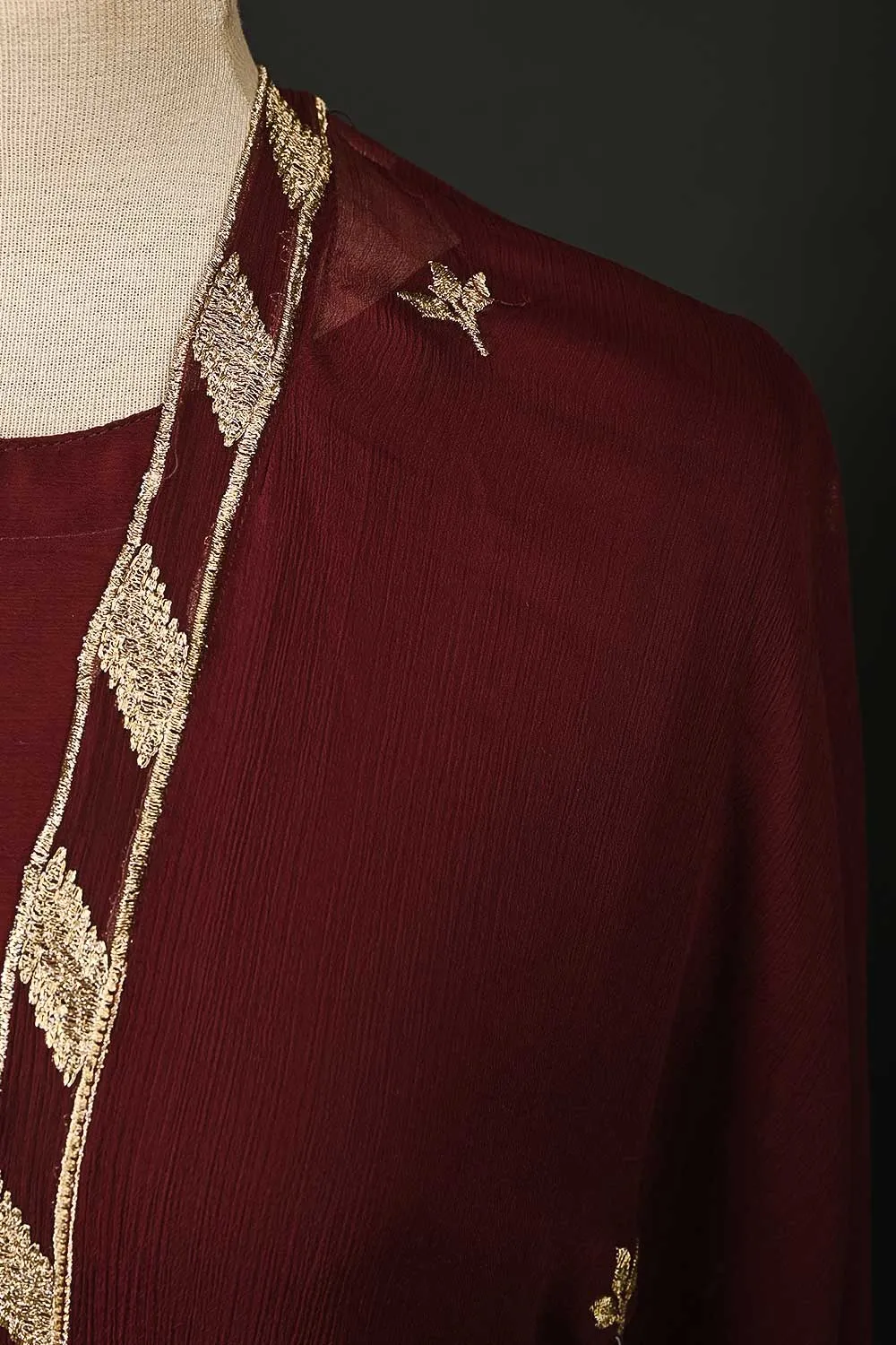 RTW-76-Maroon -  3Pc Stitched Chiffon Shirt