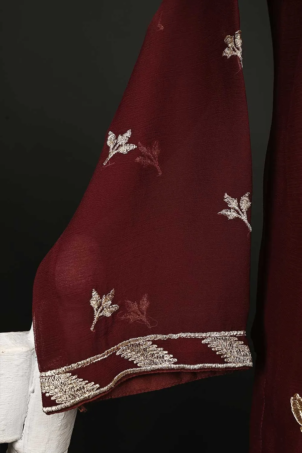 RTW-76-Maroon -  3Pc Stitched Chiffon Shirt