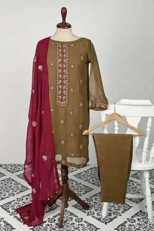 RTW-81-Brown -  3Pc Stitched Embroidered Chiffon Shirt
