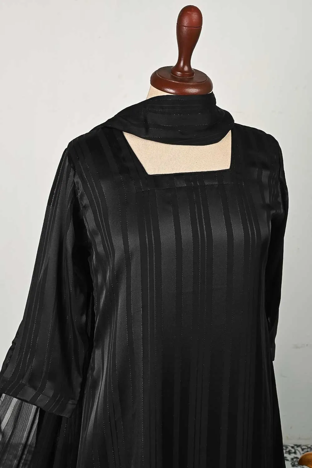 RTW-93-Black -  3Pc Stitched Chiffon Dress