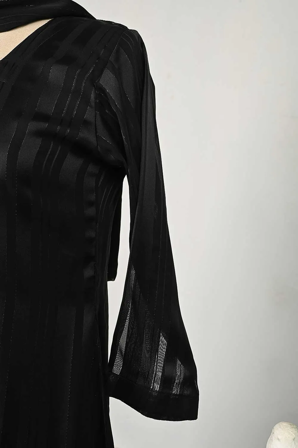 RTW-93-Black -  3Pc Stitched Chiffon Dress