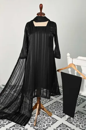 RTW-93-Black -  3Pc Stitched Chiffon Dress
