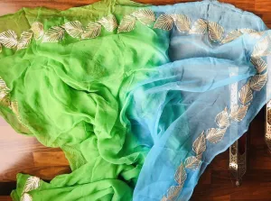 Sea Green Gota Patti Pure Chiffon Design Saree