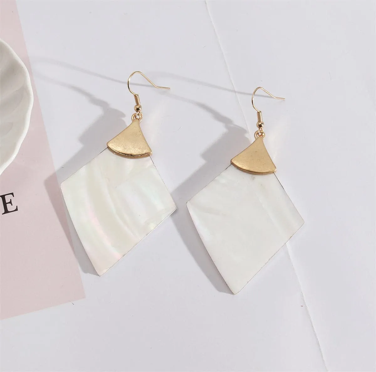 Shell & 18K Gold-Plated Rhombus Drop Earrings